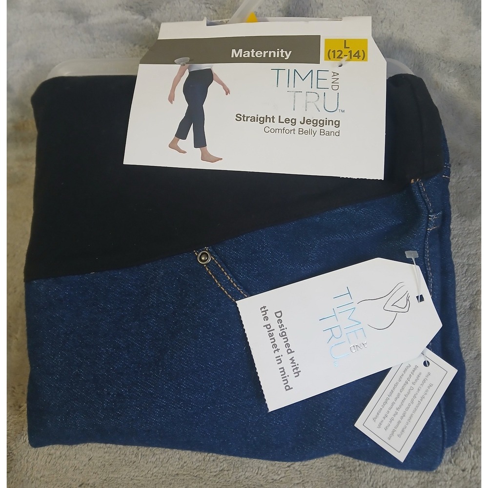 Time Tru Maternity Straight Leg Jean Jeggings Blue L 12 / 14 Work Pants Comfort